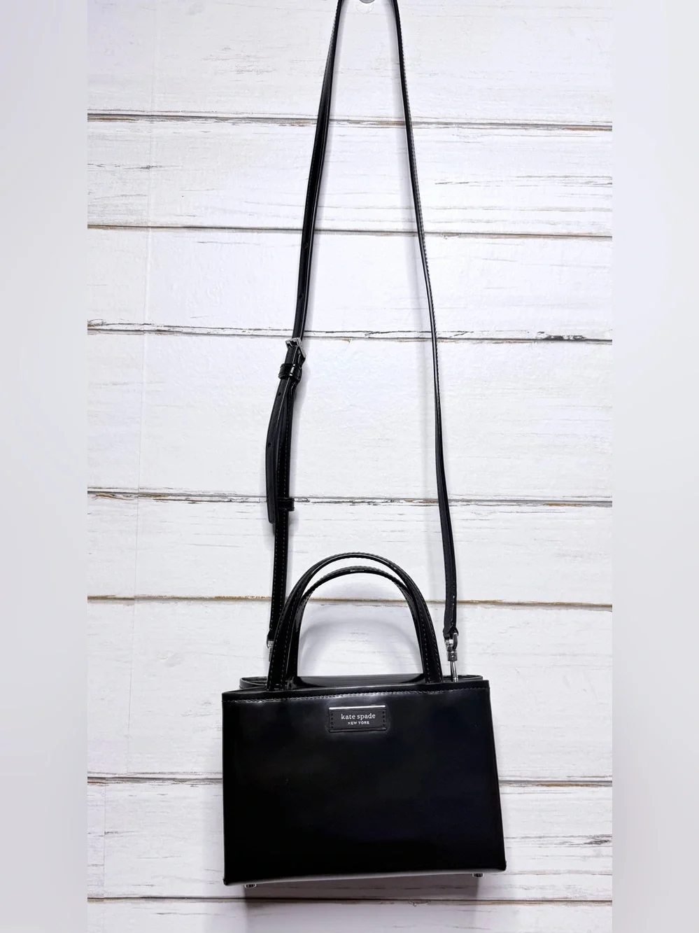 Kate Spade New York Black Patent Leather Mini Satchel Crossbody Bag